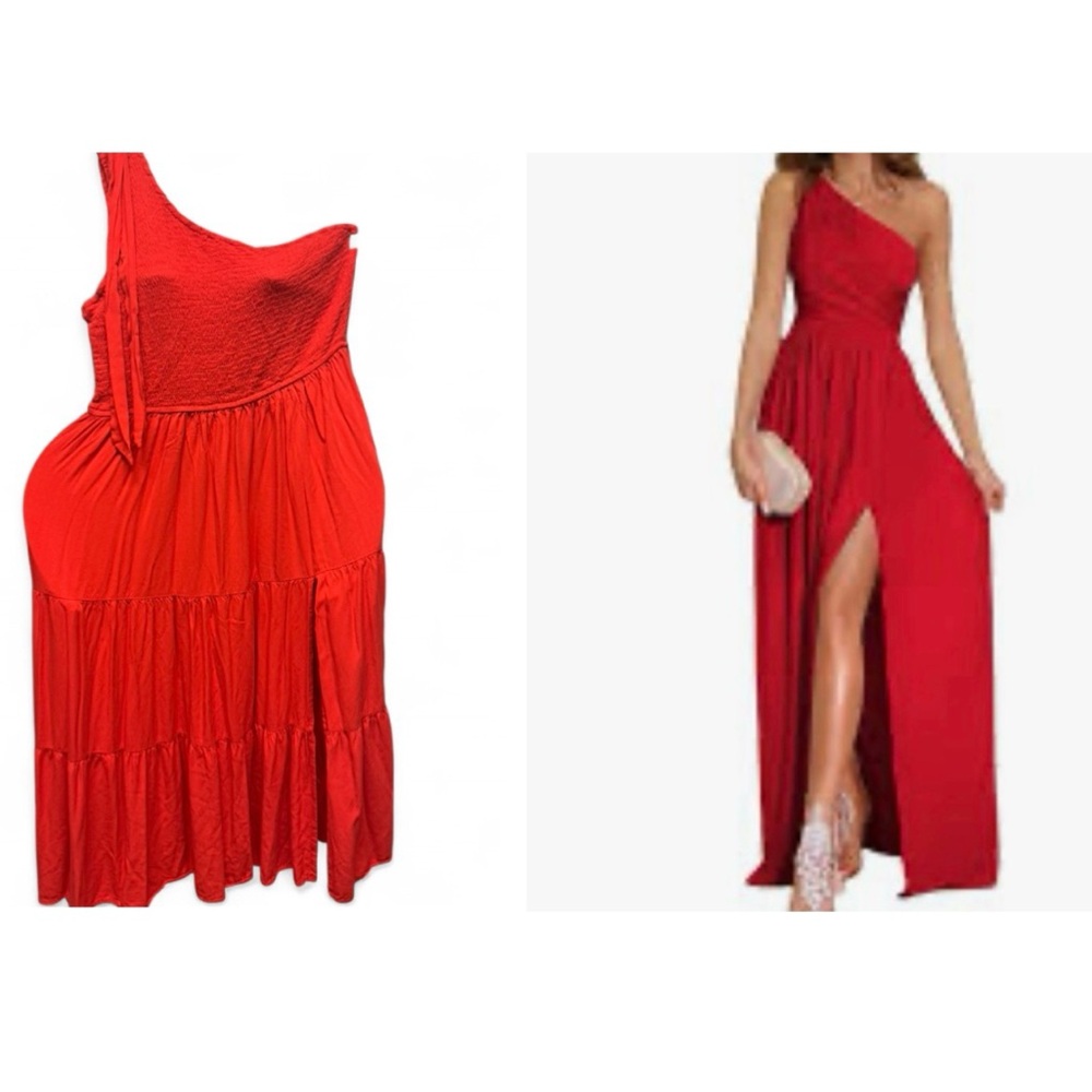 MEROKEETY Women’s One Shoulder Red Dress – Size XL